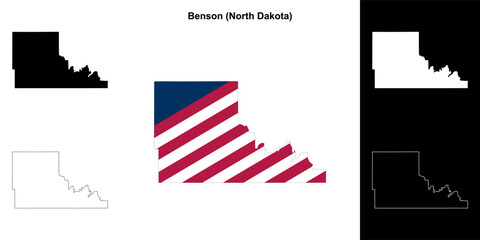 Benson County (North Dakota) outline map set - obrazy, fototapety, plakaty