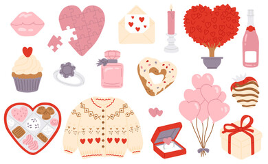 Vector illustration set romantic love icons for digital stamp,greeting card,sticker,icon,design
