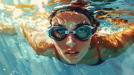 Woman swimming in an Olympic pool