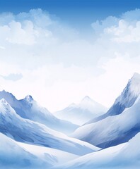 Fototapeta na wymiar Blue and white snowy alp mountains peaks landscape digital art