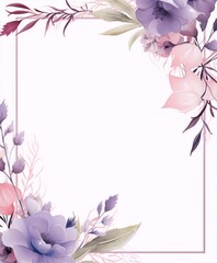 Obraz premium Frame of purple, lilac and pink flowers with watercolor and brush pen style on a white background