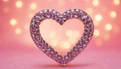 Fototapeta premium A pink heart-shaped brooch is placed on a table, resting elegantly against the wooden surface.