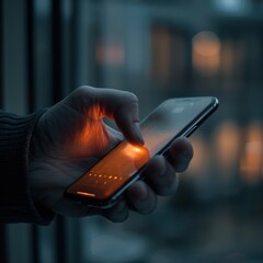 Photograph the moment a user receives a notification of a security breach on their smartphone, focusing on their finger poised to tap the alert, indicating immediate action is required - obrazy, fototapety, plakaty