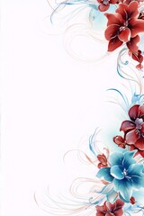 Red and blue flowers with green leaves on a white background, digital art, modern, floral, art nouveau.