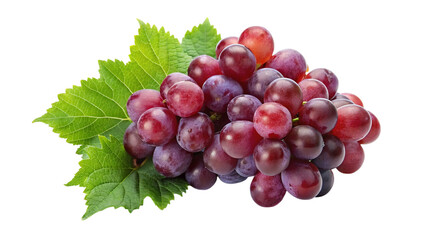 Fototapeta premium Ripe red grapes with leaves isolated on transparent background.
