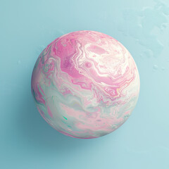 A Pink Planet. Isolated on pastel blue background