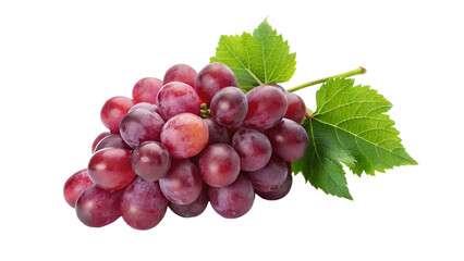 Obraz premium Ripe red grapes with leaves isolated on transparent background.