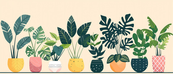 Vector illustration of thriving houseplants in upcycled containers, symbolizing zero-waste growth, isolated - obrazy, fototapety, plakaty