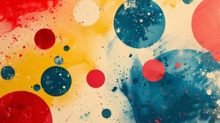 An abstract background pattern in Red Crayola, Naples Yellow, Mint Cream, and Oxford Blue with emphasis on negative space. Minimalist design with raw style and stylization. - obrazy, fototapety, plakaty