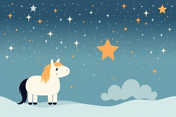 kid drawing,simple unicorn and stars,minimal flat cartoon