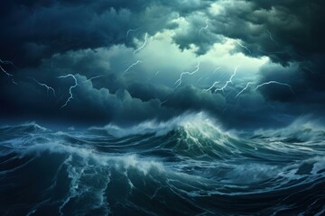 Choppy Stormy blue ocean. Splash tropical. Generate Ai