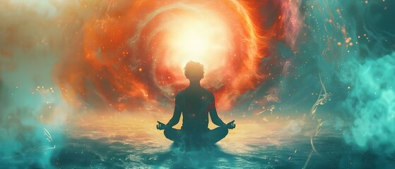 Meditative Journey to Inner Universes. Concept Inner Peace, Mindfulness, Self-Exploration, Relaxation Techniques