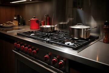 Efficient Stovetop kitchen cooking. Fire heat energy. Generate Ai