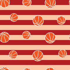 Fototapeta premium SPORTS BASKETBALLS DIFFERENT SIZES AND POSITIONS WITH STRIPE BACKGROUND ALL OVER PRINT SEAMLESS PATTERN VECTOR ILLUSTRATION