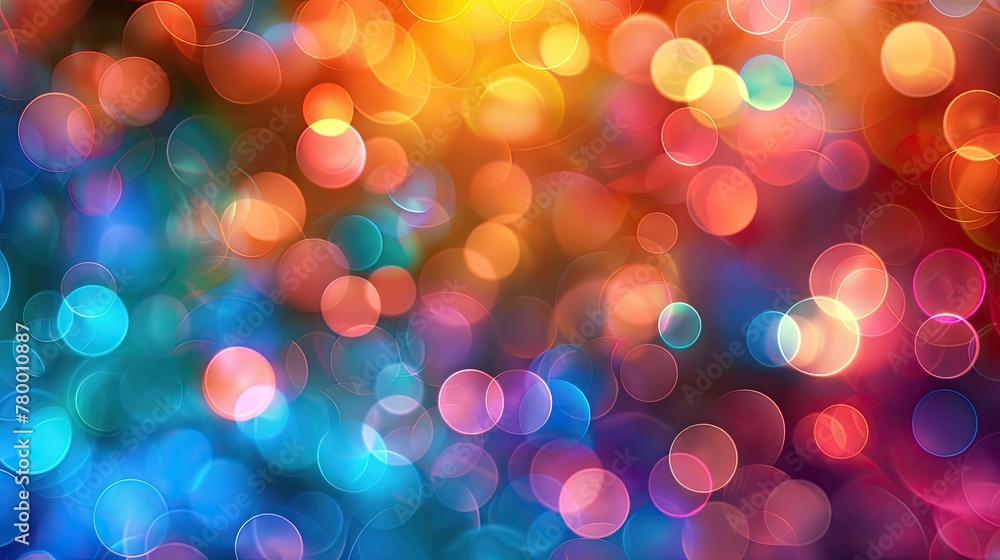 Poster abstract colorful bokeh lights in vibrant shades, creating a dreamy and festive visual