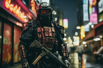 Dangerous Street samurai. Costume katana warrior. Generate Ai