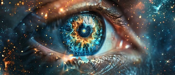 Mystical Eye Universe: A Journey Within. Concept Inspirational Messages, Mindfulness Techniques, Spiritual Awakening, Self-Discovery, Personal Growth - obrazy, fototapety, plakaty