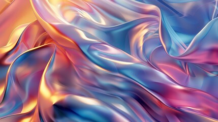 Abstract satin fabric flow in blue and orange tones. Silky smooth background texture - obrazy, fototapety, plakaty
