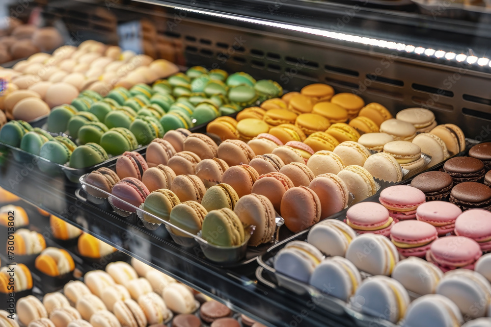 Poster a display of assorted colored macaroons