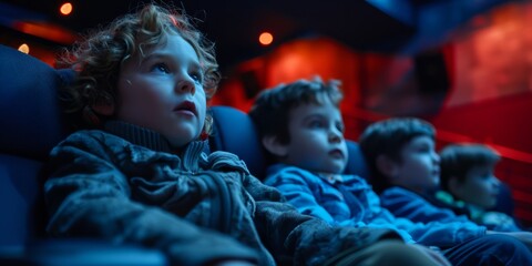 Obraz premium A group of children sitting in front of an audience