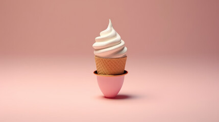 Perfect Vanilla Ice Cream Cone on Pink ice cream cup