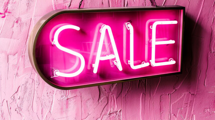 a neon sale sign on a pink wall - 780014018