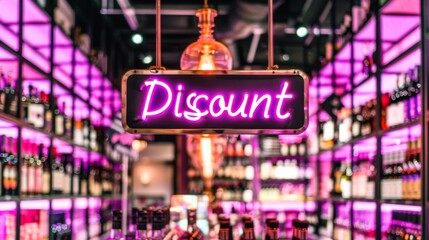 discount sign in a wine shop - 780014494