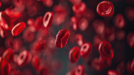 Fototapeta premium Red blood cells in vein with depth of field, A blood vessel with blood cells flowing in one direction