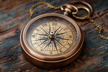 old compass on old wooden background