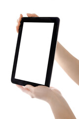 in human hands tablet computer touch-screen gadget with isolated