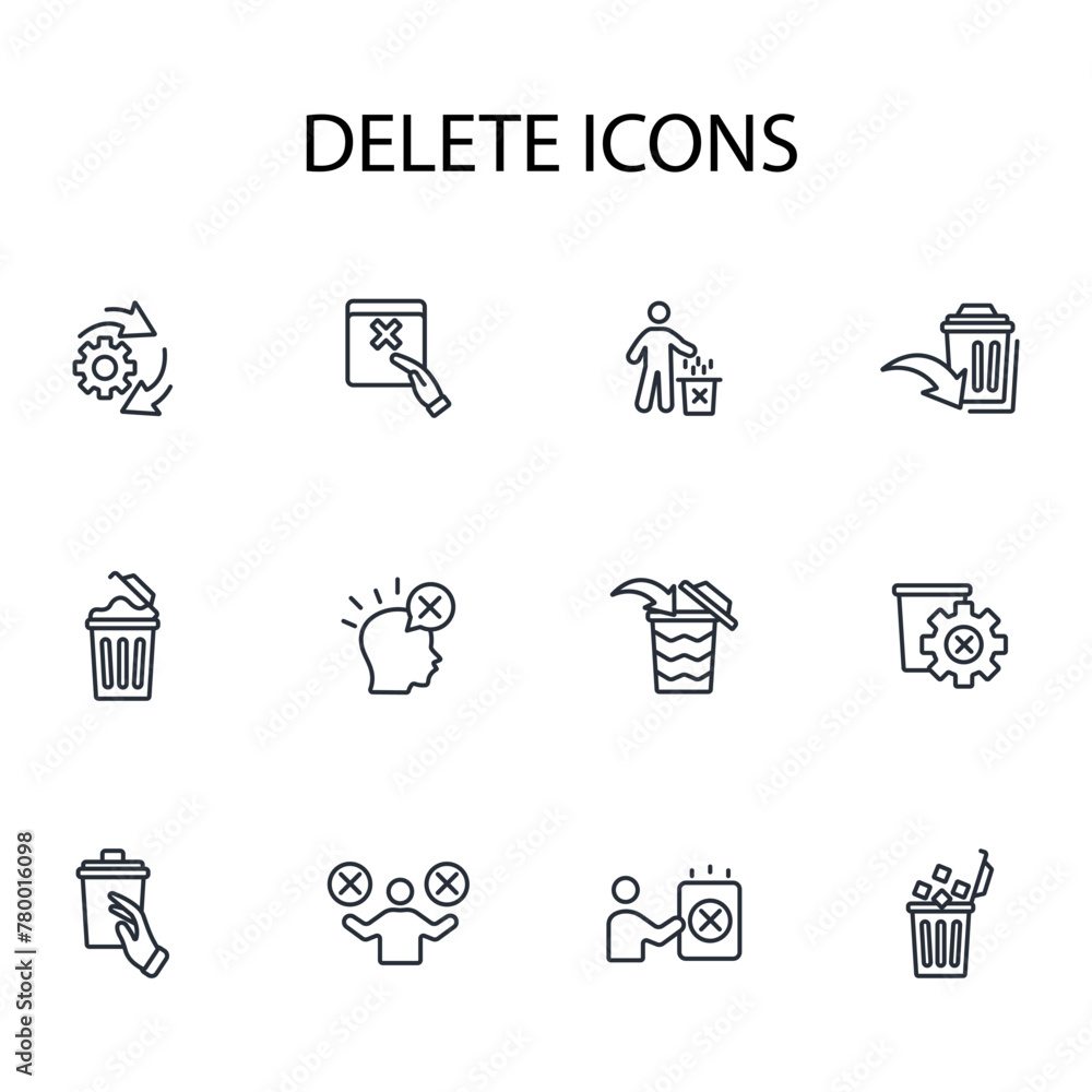 Poster delete icon set.vector.editable stroke.linear style sign for use web design,logo.symbol illustration