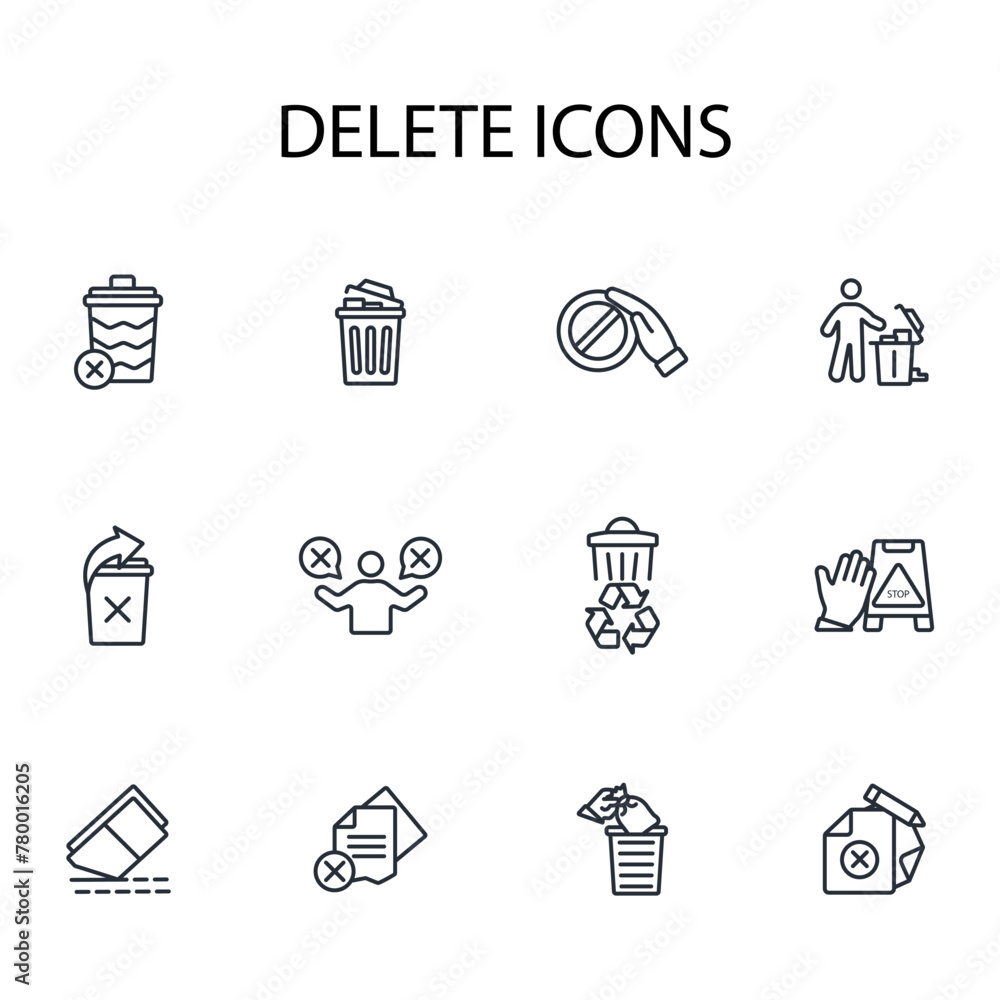Poster delete icon set.vector.editable stroke.linear style sign for use web design,logo.symbol illustration