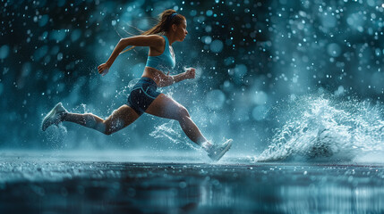 dynamic sport action shot of running in splashes person, conveying energy and determination