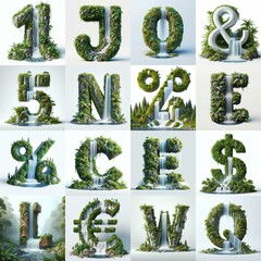 waterfall and lush lettering. AI generated illustration