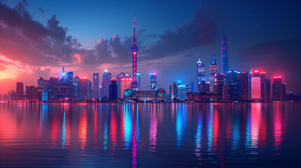 high-tech cityscapes with neon lights and futuristic skyscrapers