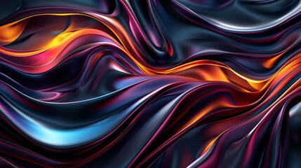 Dive into a digital world of dark, fluid material textures illuminated by dynamic, colorful wave patterns