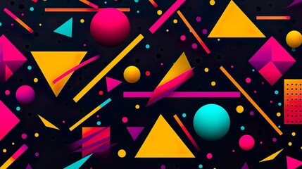 A dynamic and colorful abstract geometric background with various shapes, conveying energy and...