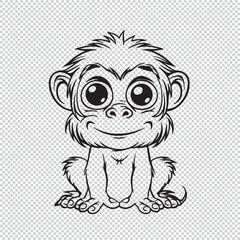 Obraz premium Baby monkey line art icon design, vector illustration on transparent background