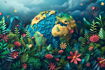 Fototapeta na wymiar Surreal and colorful earth representing world environment and mother earth day concept.