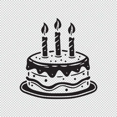 Birthday cake line art logo icon design, vector illustration on transparent background