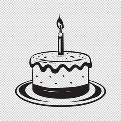 Birthday cake line art logo icon design, vector illustration on transparent background