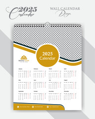 Professional calendar design template 2025 Week Starts Sunday, wall calendar, cover template vector, advertisement creative.