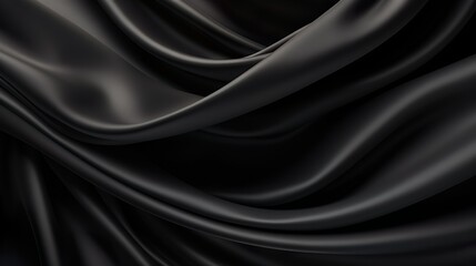 This image showcases an elegant black satin fabric with luxurious waves creating a smooth texture perfect for background use