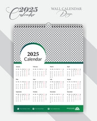 Professional and Corporate calendar design template 2025, size 16/20 week starts Sunday, wall calendar, cover template vector, advertisement creative. Professional template