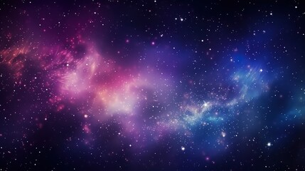This stunning image captures the vibrant hues of a nebula in space, scattered with twinkling stars and cosmic dust - obrazy, fototapety, plakaty