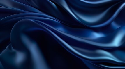 The image showcases a close-up of exquisite blue satin with soft, undulating waves, suggesting opulence and sophistication