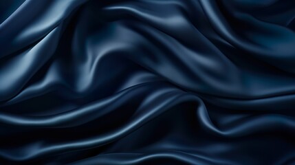 Fototapeta premium This image depicts deep blue satin silk fabric that flows gracefully, ideal for backgrounds or high-fashion concepts