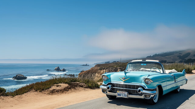 Fototapeta Vintage Car Coastal Drive