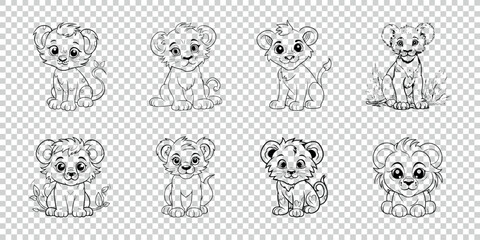 Lion icon symbol set, vector illustrations on transparent background