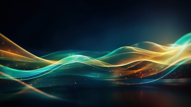 This image captures the essence of dynamic motion with vibrant, colorful abstract light waves flowing against a dark background Emphasizes fluidity and energy